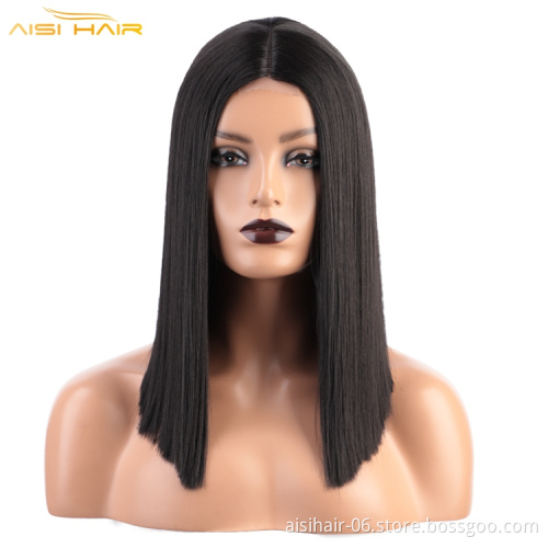 Aisi Hair 14 Inch High Quality Synthetic Highlight Lace Wig Ombre Blonde Lace Front Synthetic Hair Bob Wigs For Black Women